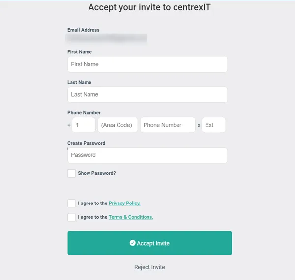 Short signup form